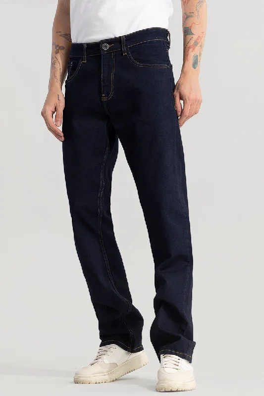 Wedding Jeans for Casual -Vintage Revival Navy Blue Straight Fit Jeans