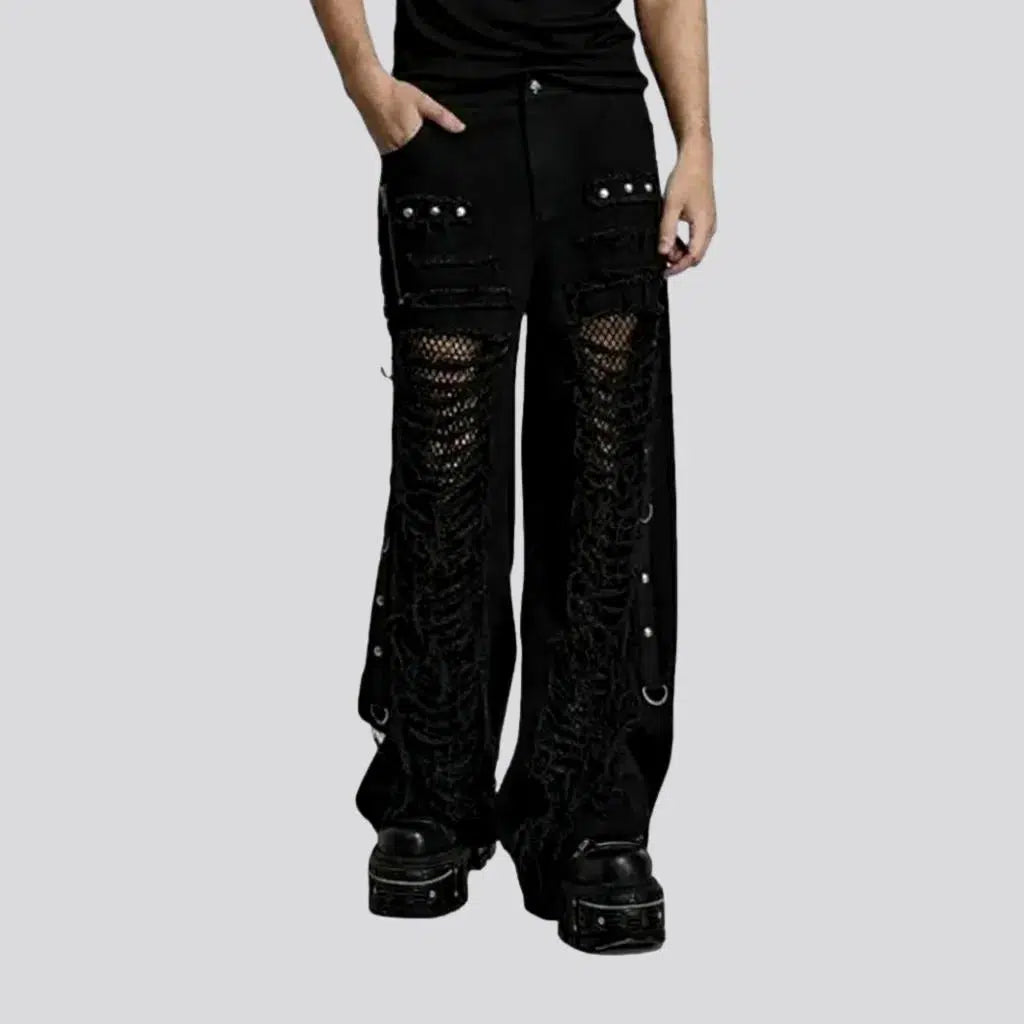 Stonewashed Jeans for Softness -Gothic men's wide-leg jeans