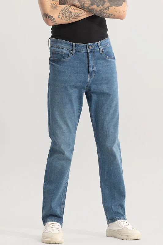 Stonewashed Jeans for Softness -Mirage Blue Comfort Fit Jeans