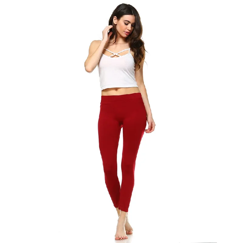 Tight trousers for women with decorative buttons and flattering silhouette for day wear -White Mark Women's Red Super-stretch Solid Leggings