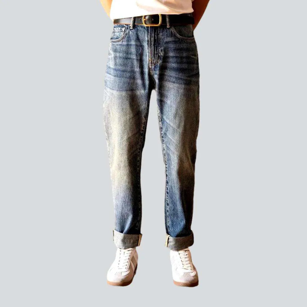 Holiday Jeans for Festive -Sanded light wash selvedge jeans
 for men