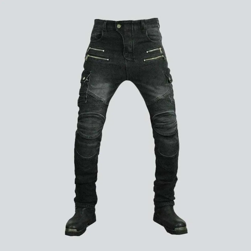 Faded Jeans for Laid-back -Sanded slim men's riding jeans