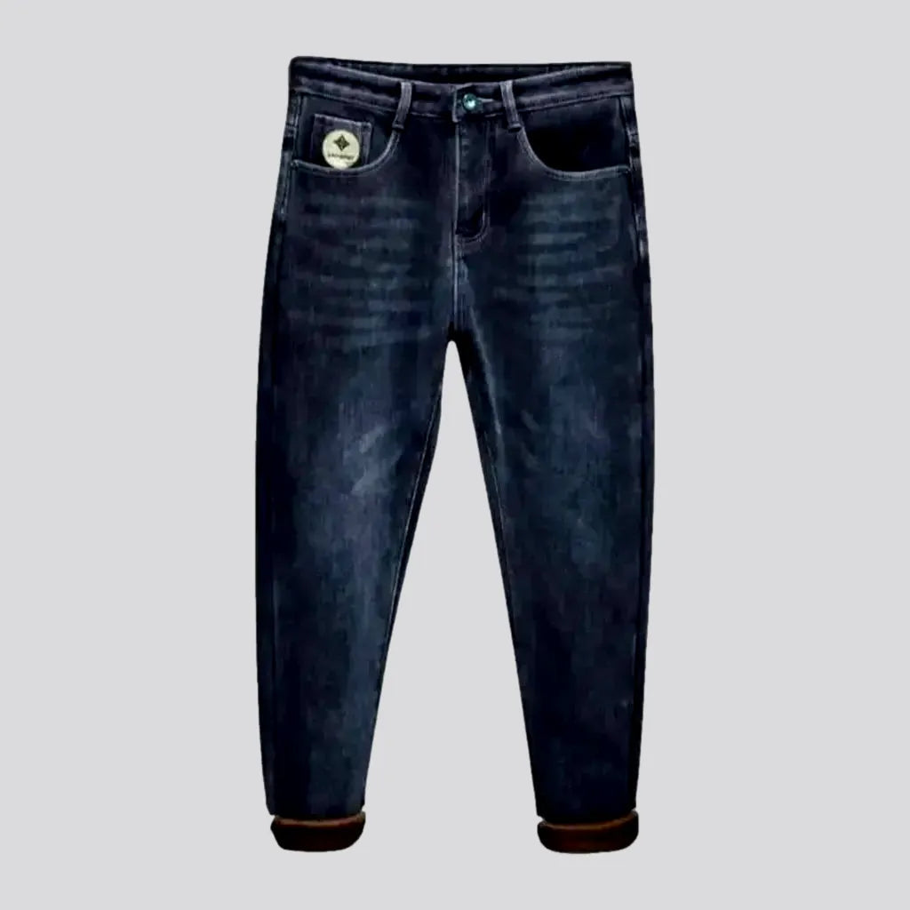 Low Waisted Jeans for Casual -Elastic insulated mid rise tapered men's jeans