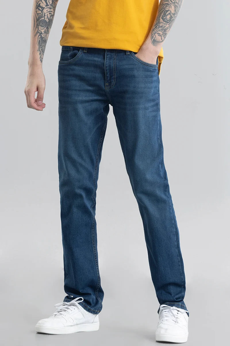 Decorated Back Pocket Jeans for Style -Kari Blue Straight Fit Jeans