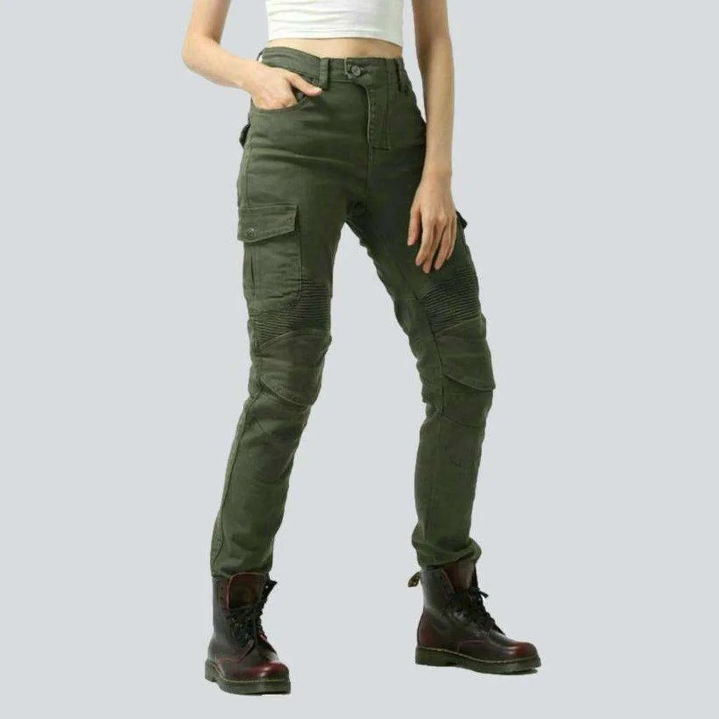 Carpenter Jeans for Function -Army green women's biker jeans