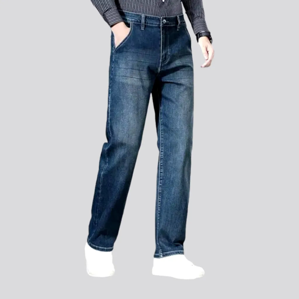 Distressed Jeans for Edgy Style -Classic vintage dark wash jeans for men