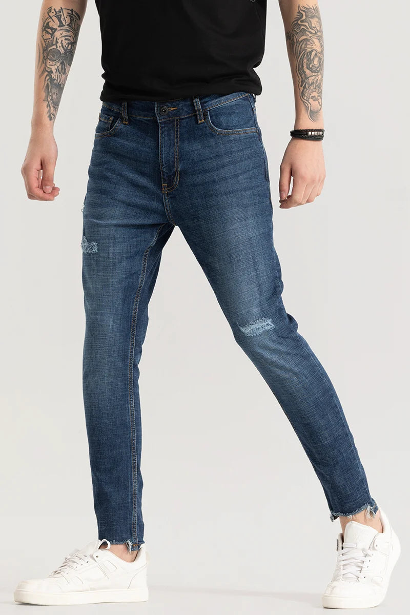 Party Jeans for Night Out -Eirik Navy Skinny Fit Jeans