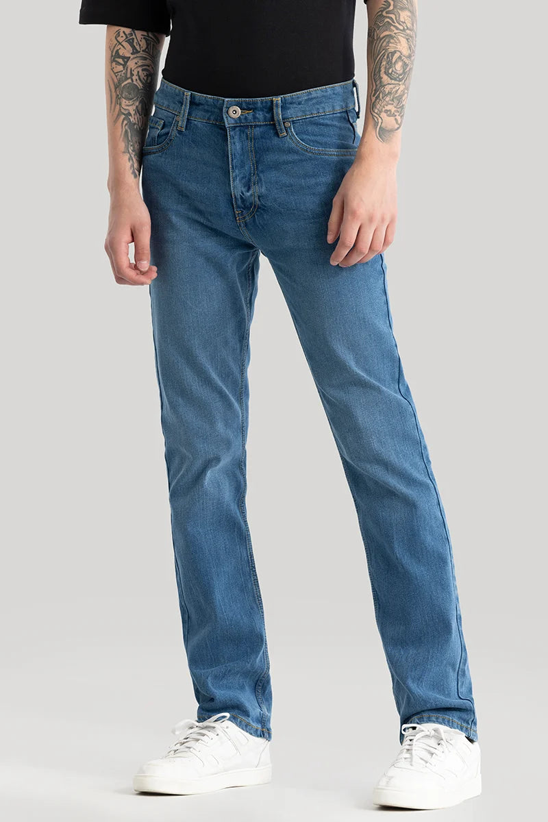 Cargo Jeans for Utility -Olivier Blue Plain Straight Fit Jeans