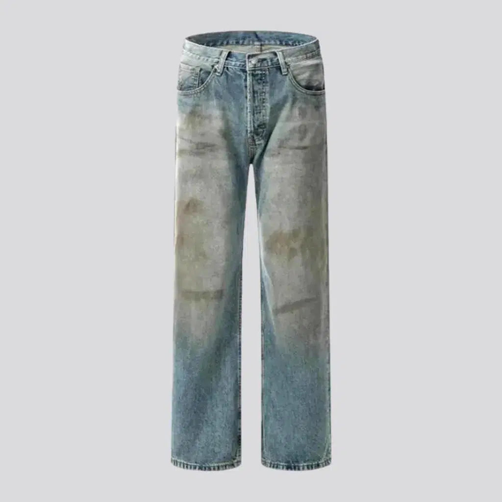 Embroidered Jeans for Detail -Stains-print men's straight jeans