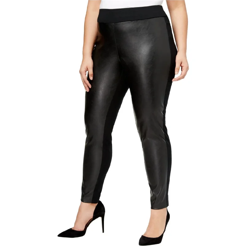 Tight trousers for men with tapered legs and sharp, tailored finish -I-N-C Womens Faux Leather Front Casual Leggings, Black, 22W