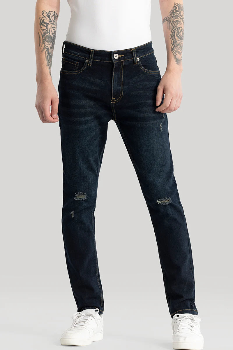 Denim Jeans for Durability -Pascaline Indigo Distressed Slim Fit Jeans