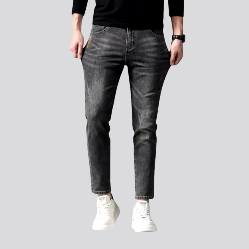 Leather Trim Jeans for Luxury -Slim fit mid waist men's jeans