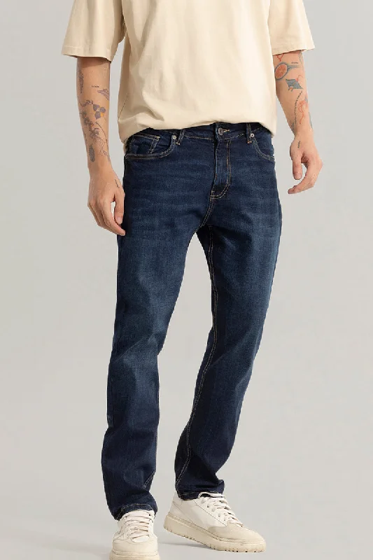 Frayed Hem Jeans for Edgy -Specter Denim Blue Comfort Fit Jeans