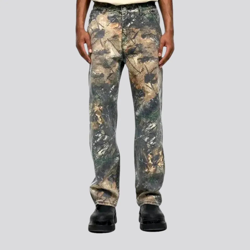 Mini Skirt Jeans for Flirty -Boho camouflage carpenter-loop men's jeans