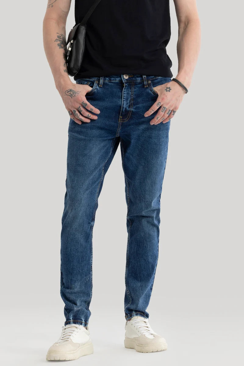 High-end Jeans for Exclusivity -Phantom Washed Blue Plain Skinny Fit Jeans