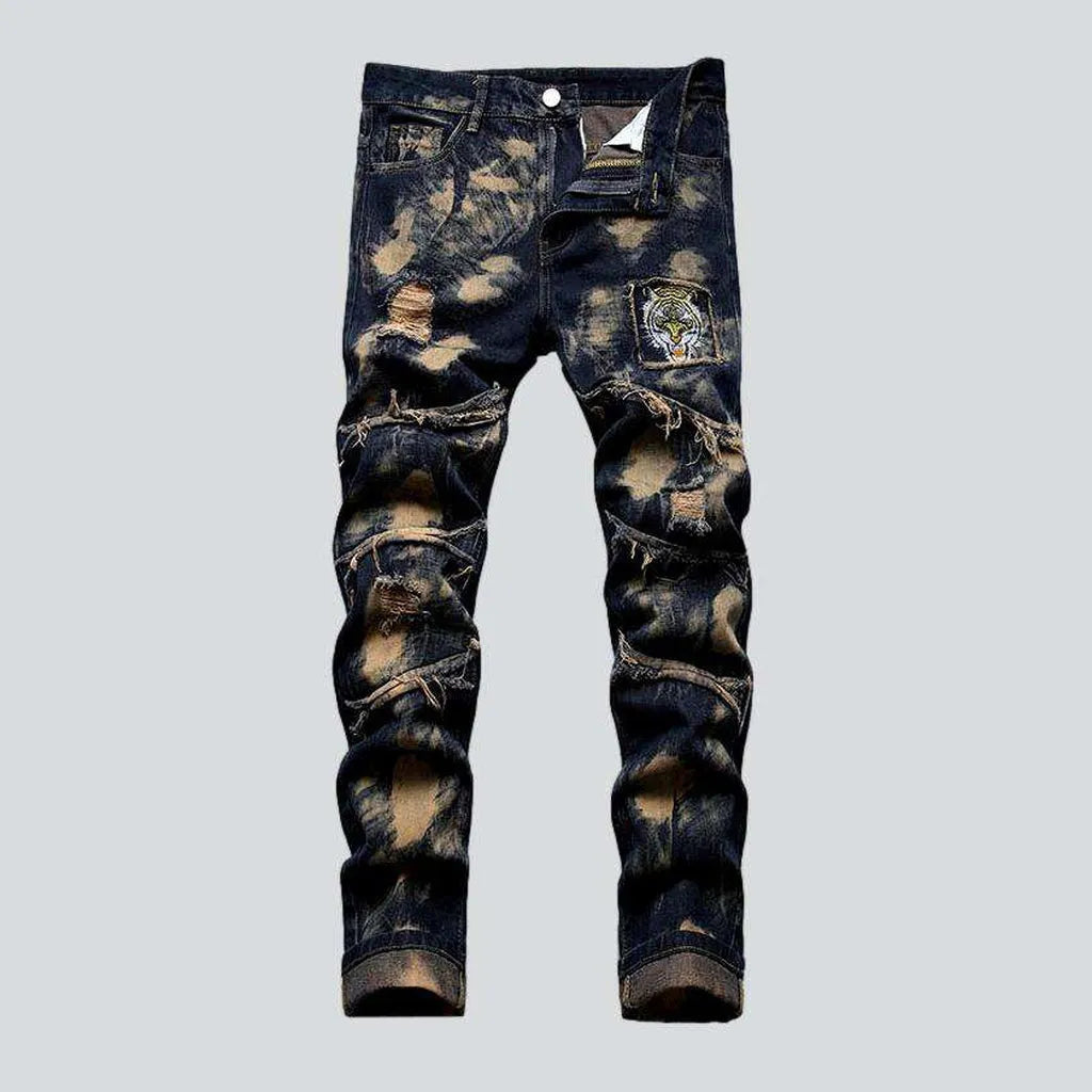 High Waisted Jeans for Shape -Tiger head embroidery men's jeans