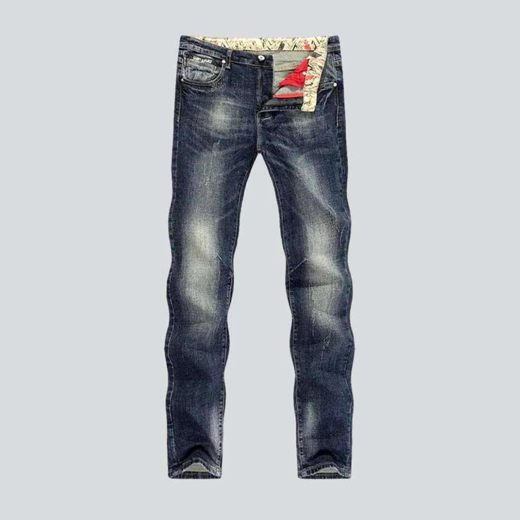 Zipper Fly Jeans for Convenience -Dark retro blue men's jeans