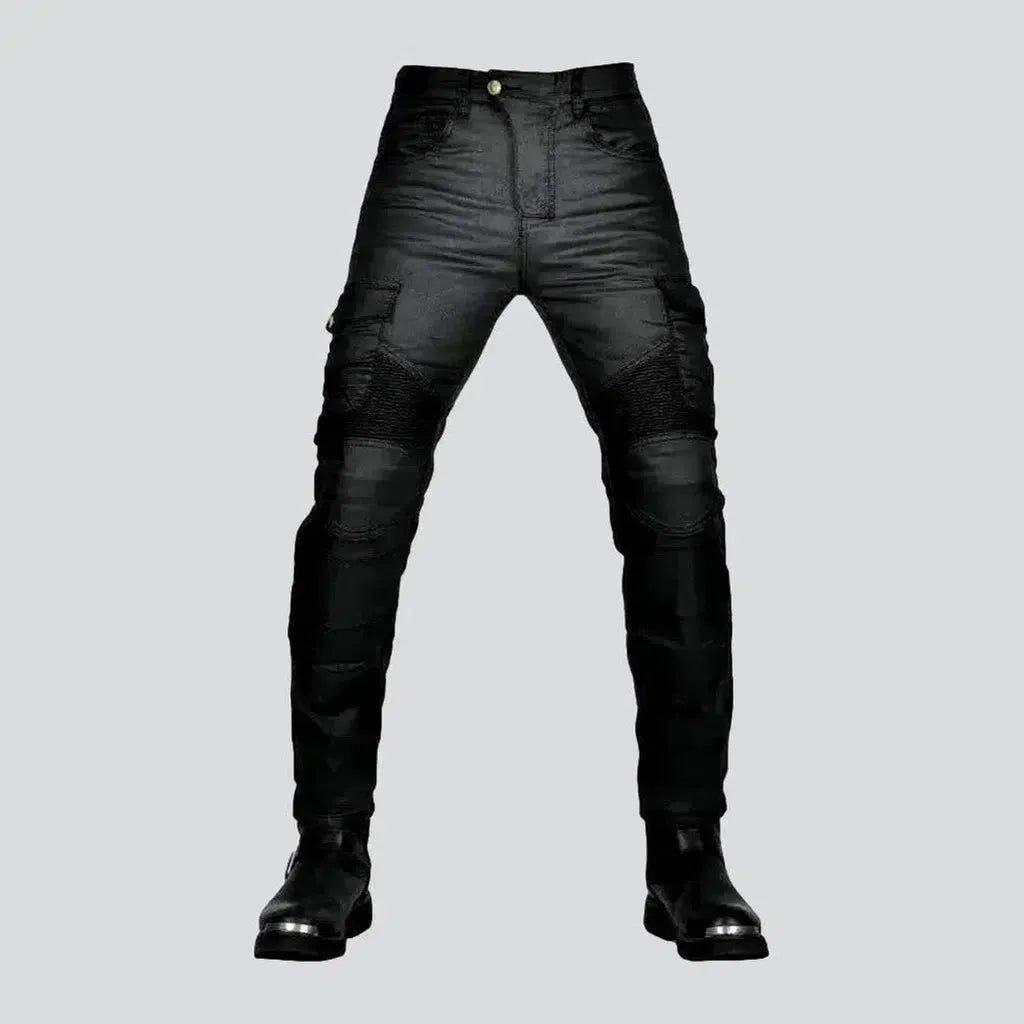 Back Pocket Jeans for Design -Wax black biker jeans
 for men