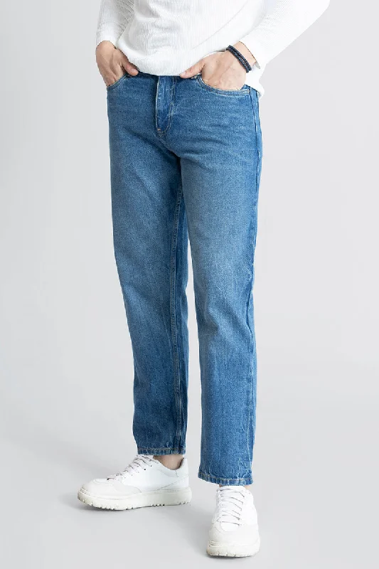 Embroidered Jeans for Detail -Refined Azure Blue Relaxed Fit Jeans