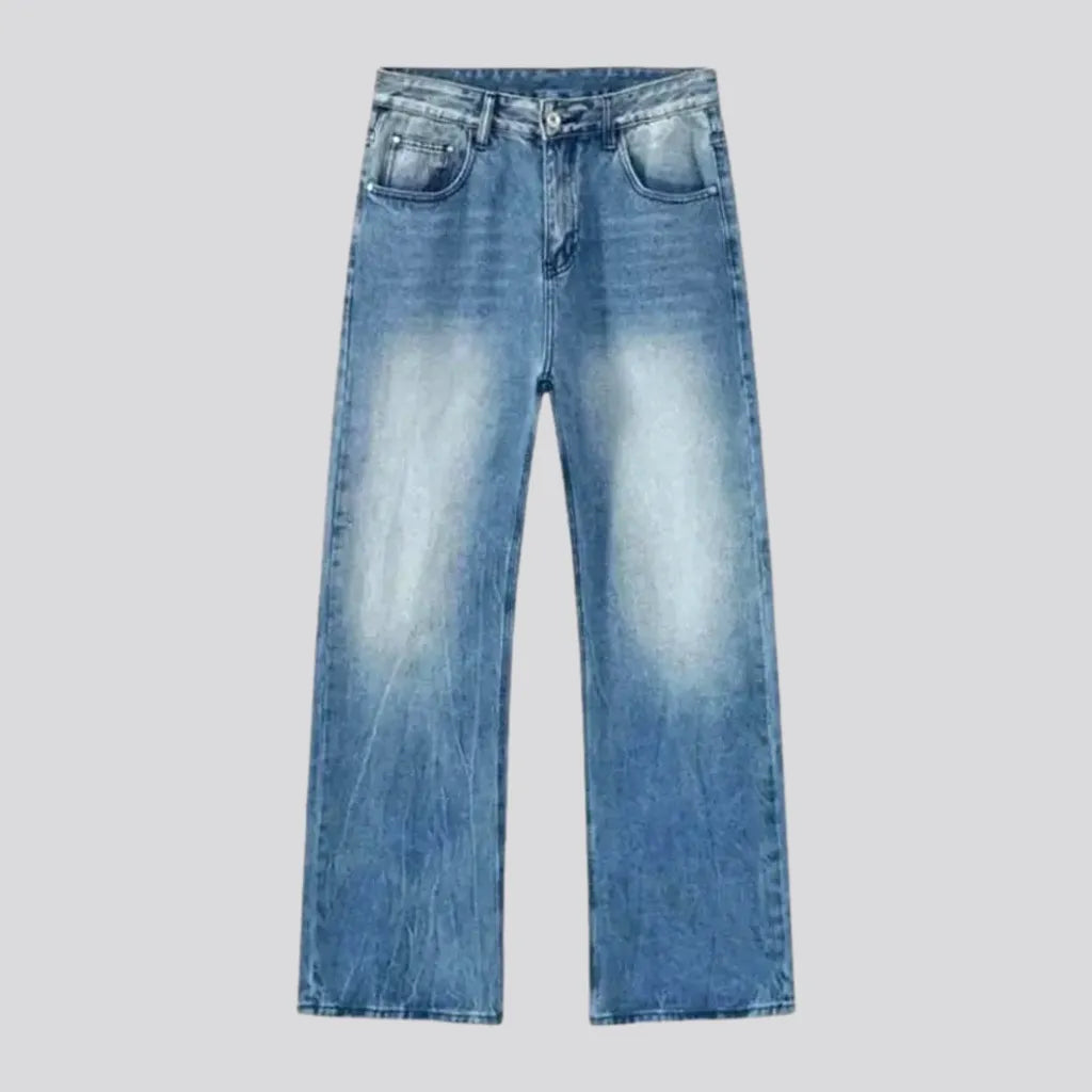 Distressed Jeans for Edgy Style -Whiskered mid rise casual jeans for men