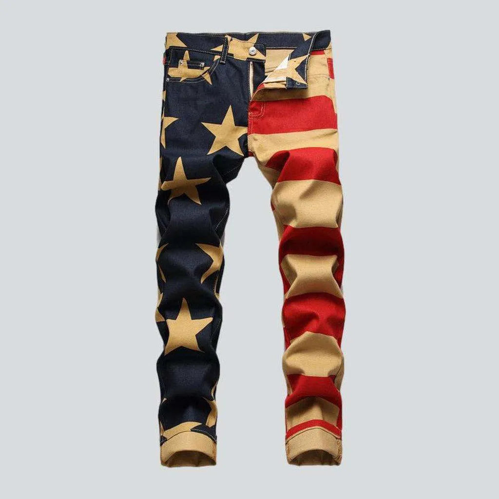 Stretch Jeans for Flexibility -American flag painted men's jeans