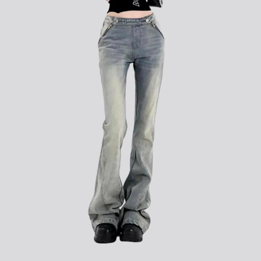 Zipper Fly Jeans for Convenience -Floor-length bootcut jeans for ladies