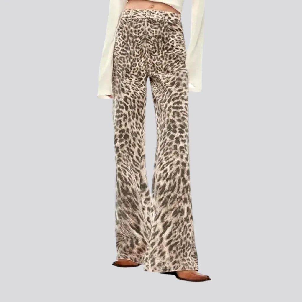 Overalls Jeans for Workwear -Trendy leopard print flowy women's jeans pants