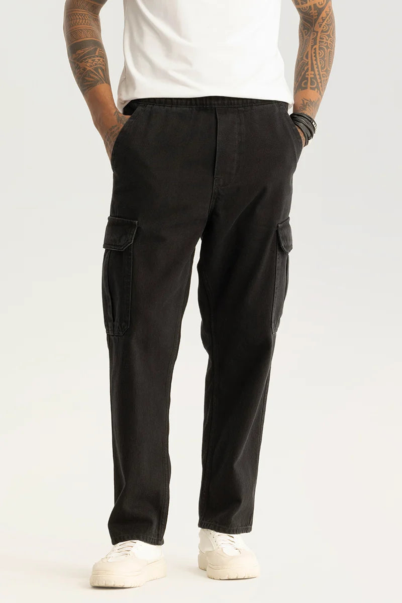 Holiday Jeans for Festive -Pull On Black Plain Baggy Fit Jeans