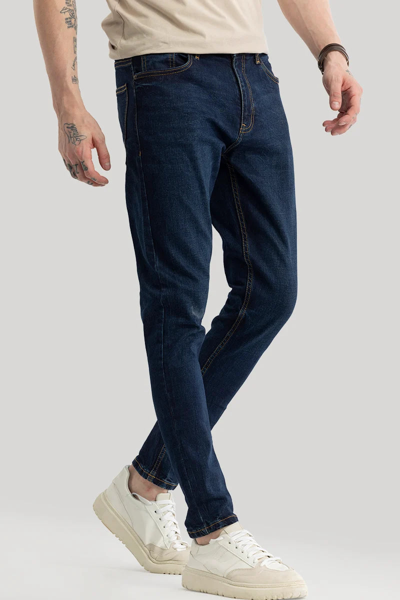 Flare Jeans for Retro Vibe -Phantom Navy Plain Skinny Fit Jeans