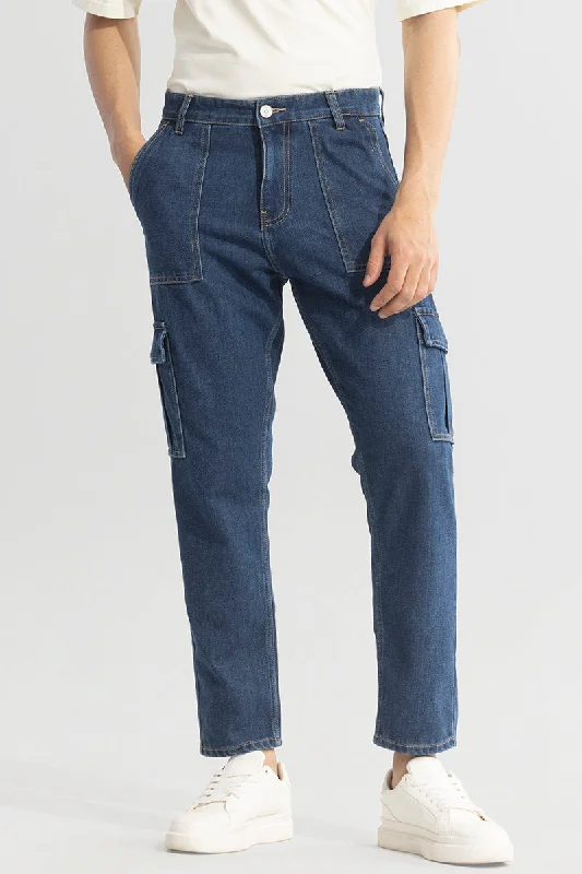 Faded Jeans for Laid-back -UrbanStreet Dark Blue Baggy Fit Jeans