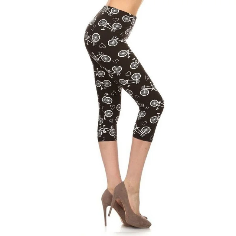 High-waisted tight trousers for women with pleated front and polished design -Multi-color Print Polyester Cropped Capri Leggings