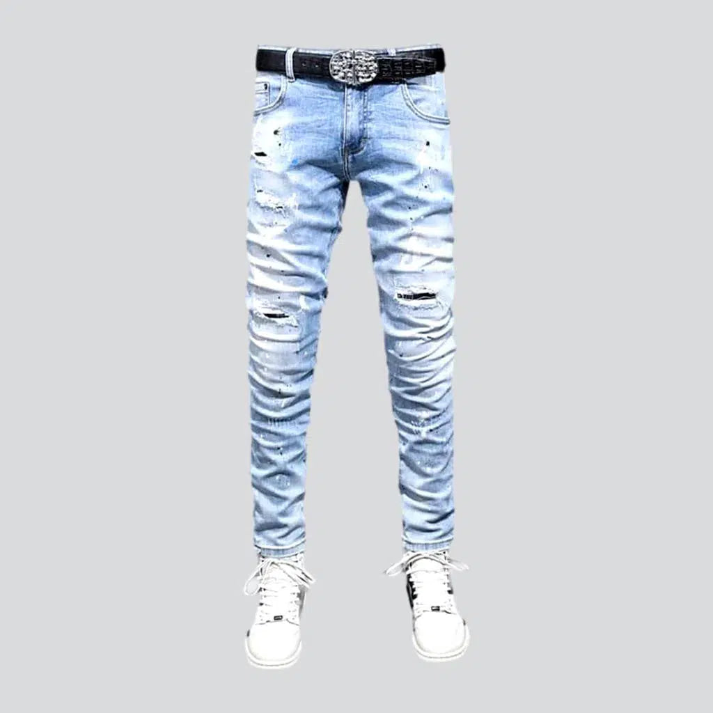 Hiking Jeans for Trail -Men's paint-splattered jeans