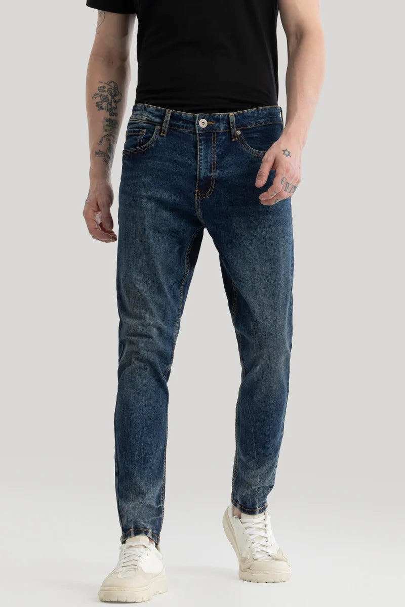 Low Waisted Jeans for Casual -Phantom Prussian Blue Plain Skinny Fit Jeans