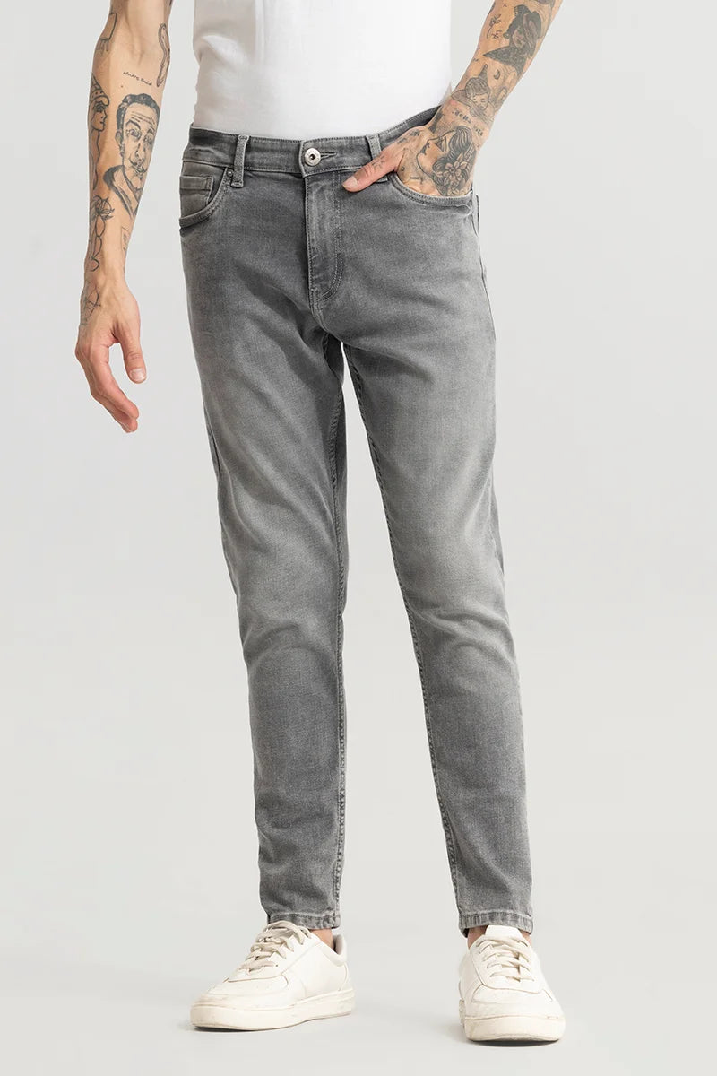 High Waisted Jeans for Shape -Ashen Washed Grey Skinny Jeans