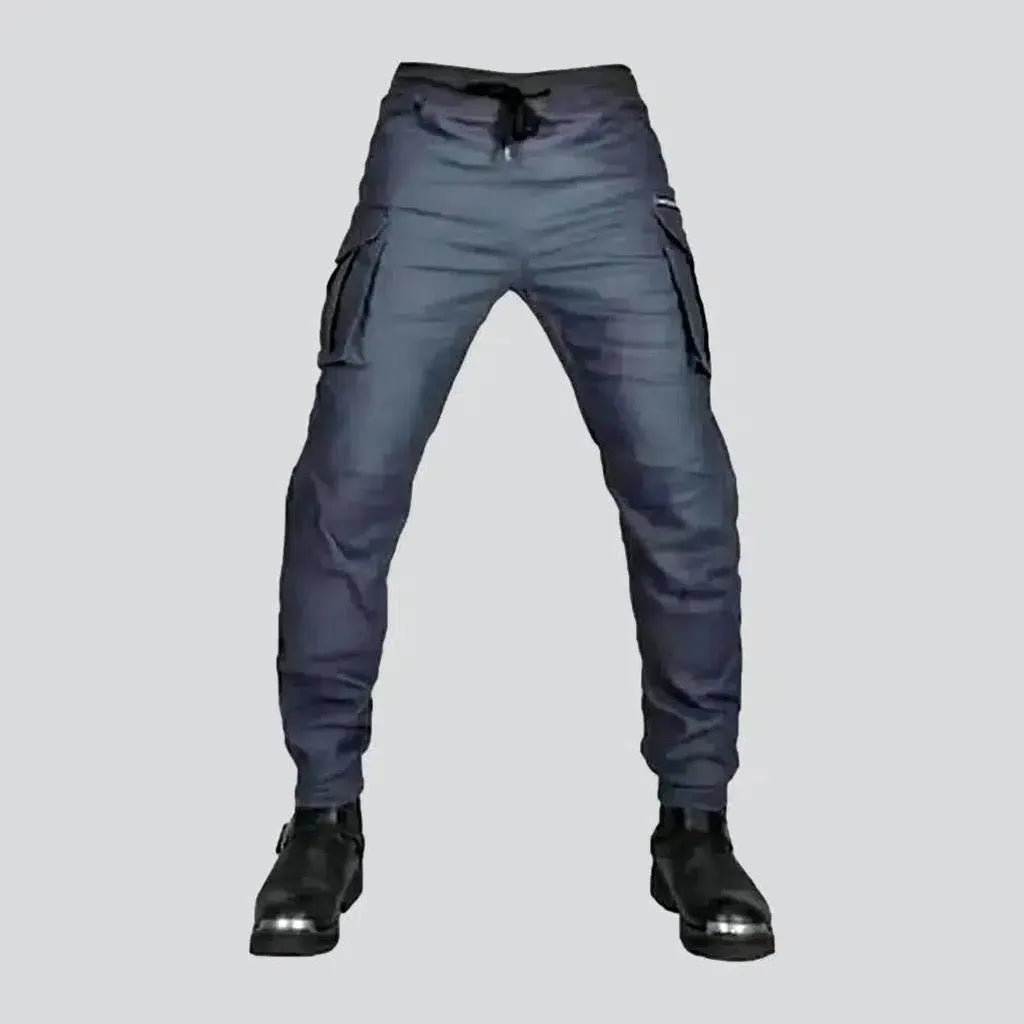 Leather Trim Jeans for Luxury -Monochrome men's biker jeans