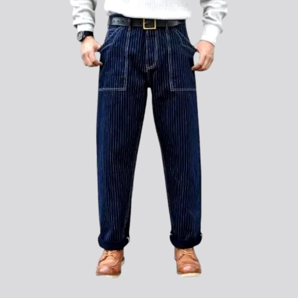 Capri Jeans for Beach Style -Classic stripes rolled cuffs men's jeans