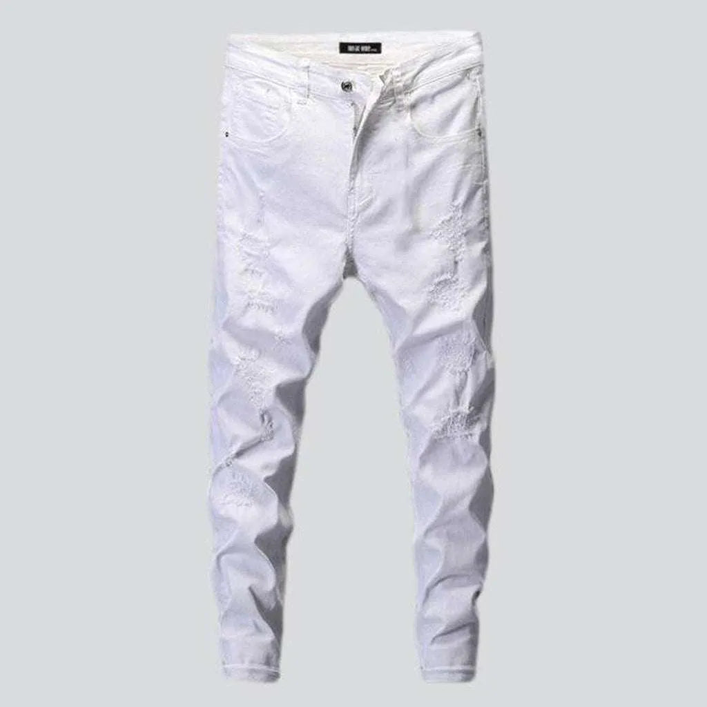 Acid Wash Jeans for Vintage -White men's distressed jeans