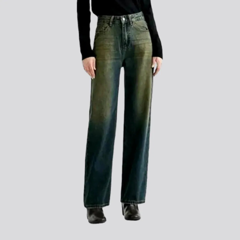 Business Jeans for Dressy -Yellow-cast wide-leg jeans for ladies