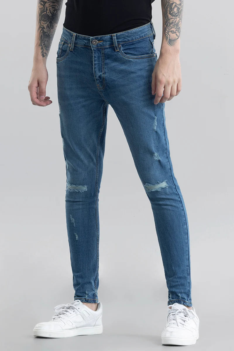 Tapered Jeans for Modern -Ilaria Blue Distressed Skinny Fit Jeans