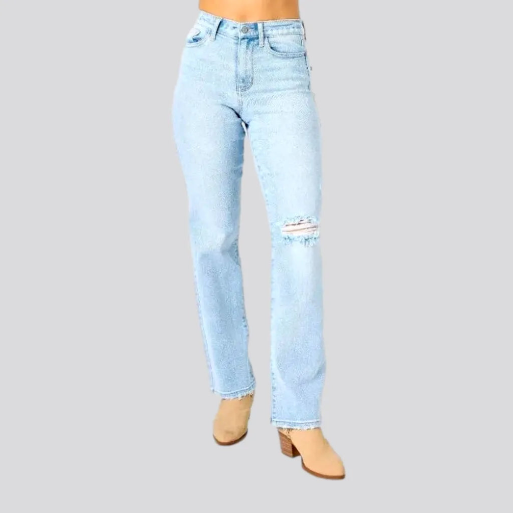 Fashion Jeans for Trendsetter -Straight distressed jeans
 for ladies