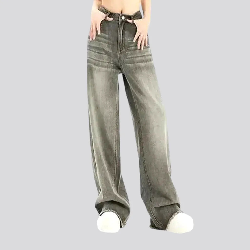 Cycling Jeans for Biking -High rise baggy faded line jeans for ladies