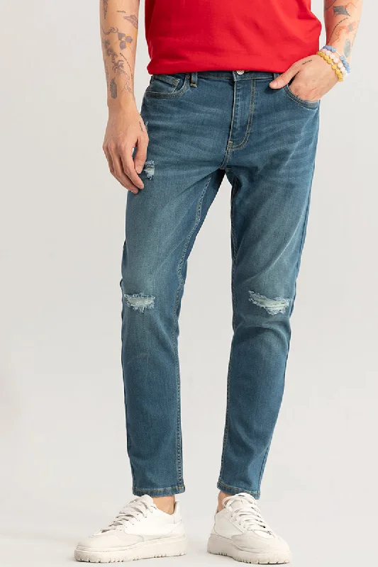 Belt Loops Jeans for Accessorizing -Trendsetter Ash Blue Skinny Fit Distressed Jeans