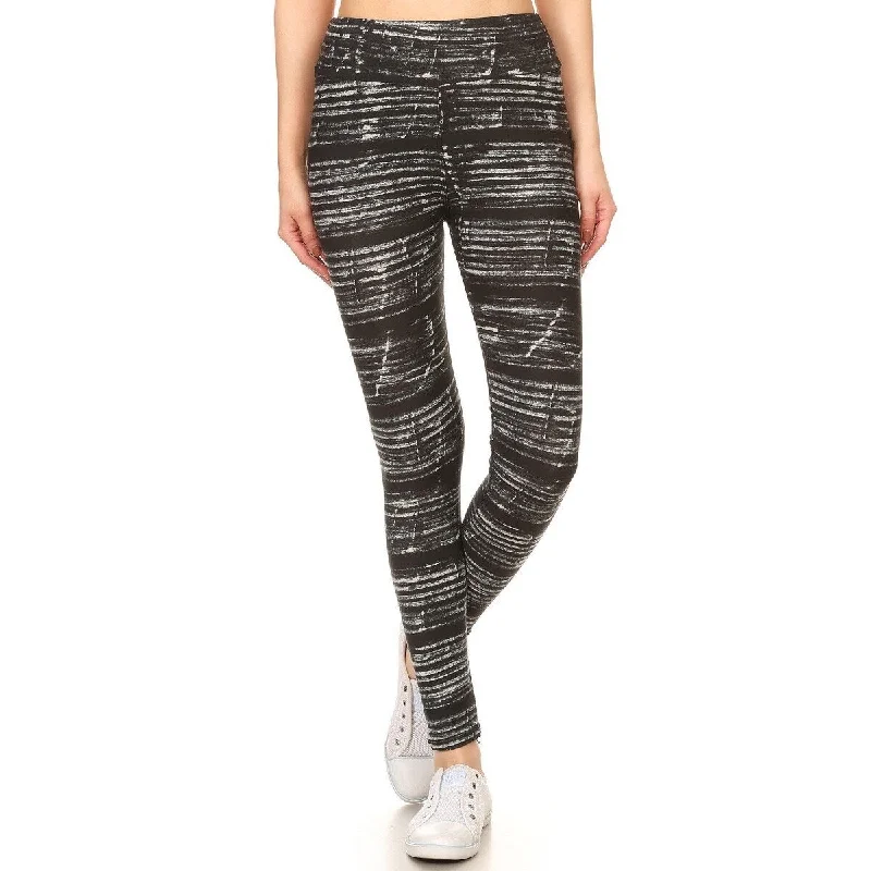 Boho-inspired tight trousers for women with earthy tones and relaxed fit -Multi-Color Yoga Style Banded Lined Print Full Lenght Leggings