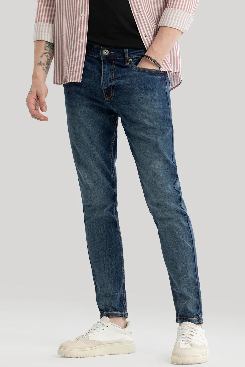 Blue Jeans for Everyday Wear -Phantom Indigo Blue Plain Skinny Fit Jeans