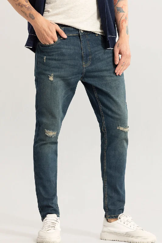 Side Pocket Jeans for Extra -Trendsetter Dark Blue Skinny Fit Distressed Jeans