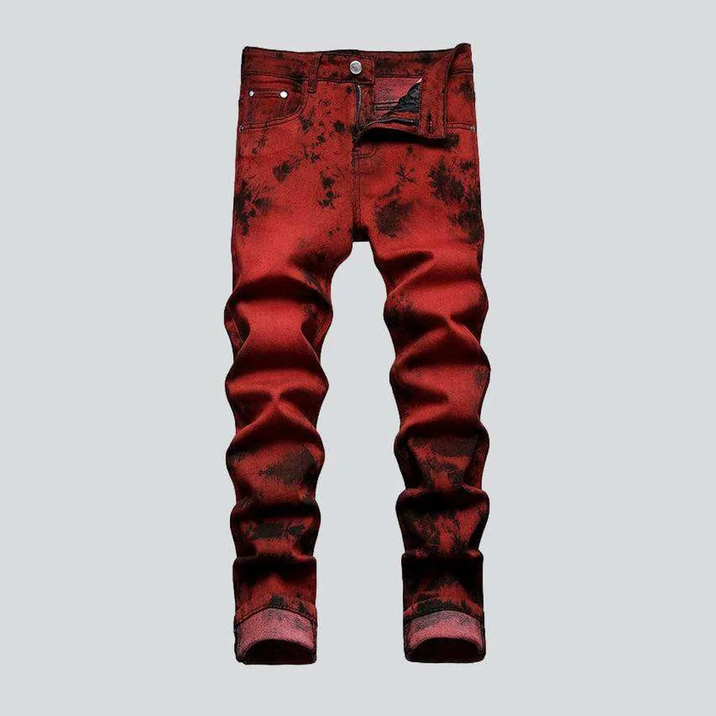 Stretch Jeans for Flexibility -Dark-painted red men's jeans