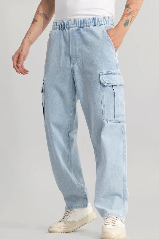 Tapered Jeans for Modern -Pull On Ice Blue Baggy Fit Jeans