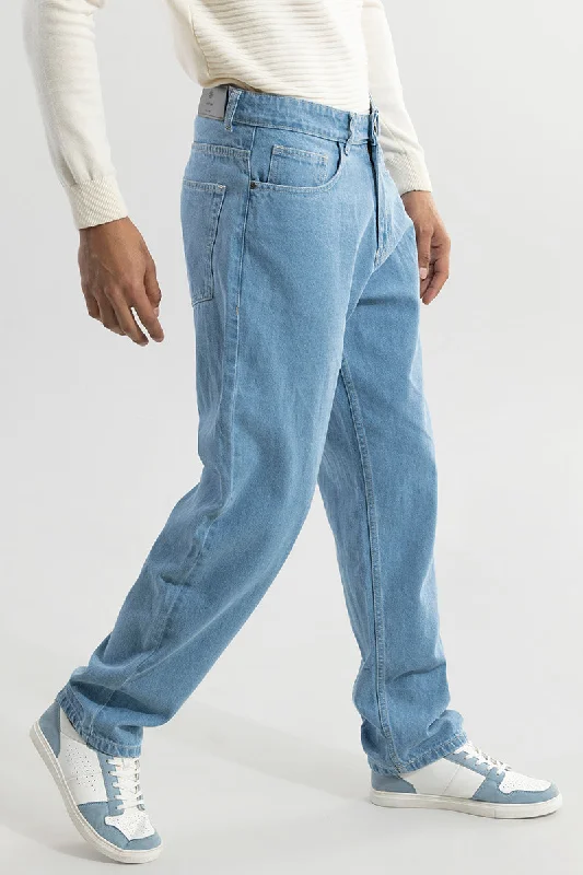 Button Fly Jeans for Traditional -Streetsway Ice Blue Baggy Fit Jeans