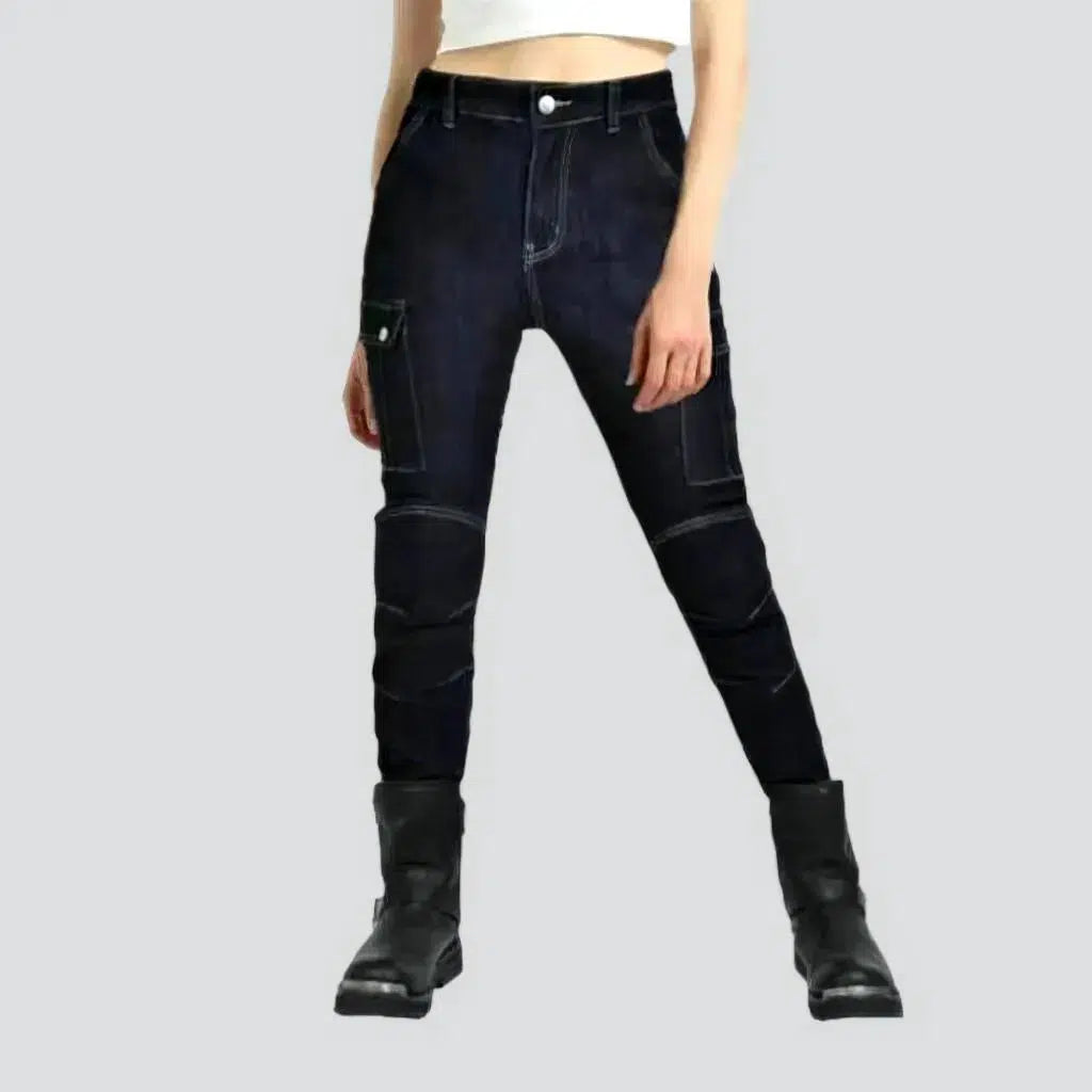 Belt Loops Jeans for Accessorizing -Mid-waist women's motorcycle jeans