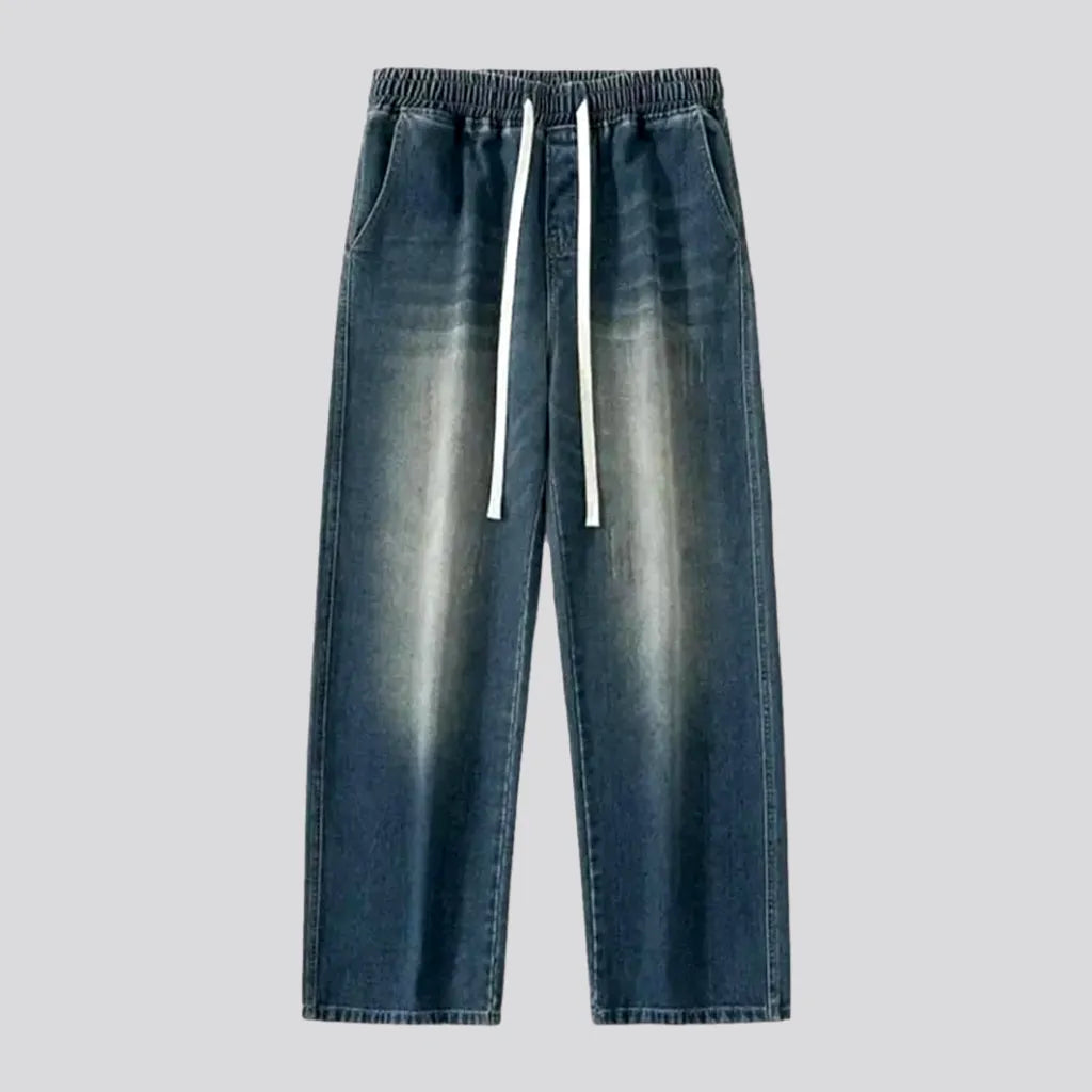 Wide Leg Jeans for Comfort -Whiskered men's stonewashed jeans